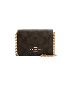 Coach Mini Wallet On A Chain In Signature Canvas /WALNUT/BLACK