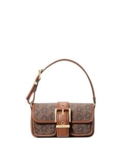 Extra-small Michael Kors Colby shoulder bag in Empire monogram canvas with silver hardware and leather trim, perfect for women's essentials.