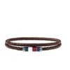 Close-up of Tommy Hilfiger double wrap brown leather bracelet with stainless steel clasp, suitable for men in Bahrain.