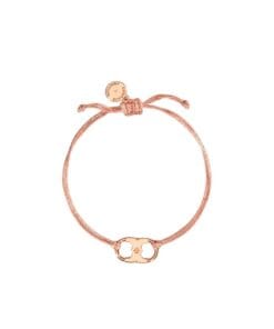 An elegant Tory Burch Embrace Ambition Bracelet in Rose Gold featuring a nylon cord and Gemini Link charm for women.