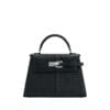 Elegant black JW PEI Elise large top handle bag made from vegan leather, shown with silver hardware and detachable strap.