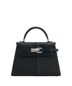 Elegant black JW PEI Elise large top handle bag made from vegan leather, shown with silver hardware and detachable strap.