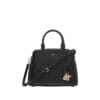Luxurious black genuine leather DKNY Paige satchel with gold hardware and convertible strap, perfect for women in Bahrain.