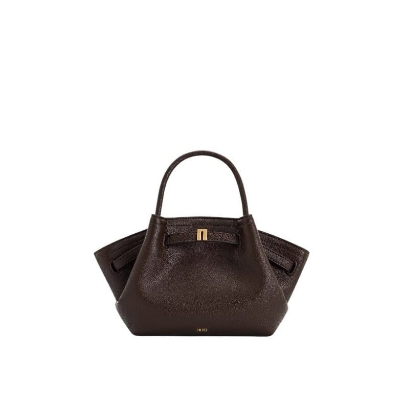 Stylish dark brown JW PEI Hana Mini Tote bag shown with gold hardware and adjustable strap, perfect for women shopping in Bahrain.