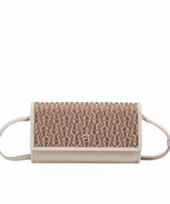 Elegant Aigner Fashion Wallet in Pearl White with Shiny Light Gold hardware, shown with detachable strap, available at AH Brands Bahrain.