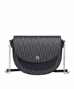 Black Aigner Atina Icon XS Crossbody Bag with gold hardware and adjustable strap, perfect for women's luxury fashion in Bahrain.