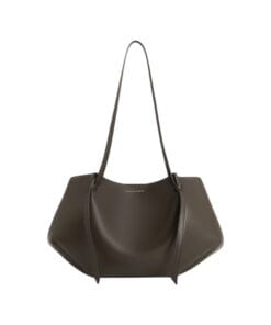 Elegant Dark Moss Calla Tote Bag by Charles & Keith, featuring geometric structure and detachable pouch. Sustainable fashion for women in Bahrain.