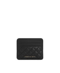 Elegant black quilted card holder for women, Charles & Keith Cleo design, slim wallet essential available in Bahrain.