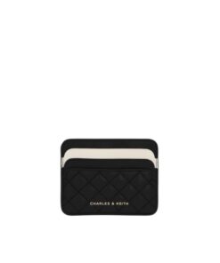 Sleek Midnight Black Charles & Keith Cleo quilted Nappa PU card holder for women, featuring six slots, available at AH Brands Bahrain.