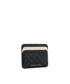 Alternative view of Charles & Keith Cleo Two-Tone Quilted Card Holder - Midnight Black
