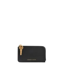 Lightweight black Charles & Keith Lane wallet featuring a gold-tone key zipper pull and multiple card slots for women.