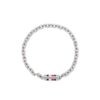 Stainless steel chain link bracelet with magnetic closure and signature Tommy Hilfiger enamel stripe, modeled on a man's wrist.