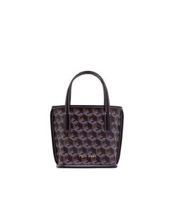 Brown Christy Ng micro tote bag with C.N. monogram and vegan leather handles.