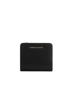 Compact black Caviar PU Charles & Keith Keely wallet with snap closure, ideal for women's small bags in Bahrain.