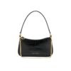 Black croc-effect PU shoulder bag with gold chain link detail, shown carried elegantly by a woman in Bahrain.