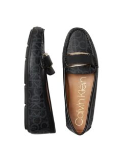 Sleek black faux-leather Calvin Klein Leonie driver moccasin with logo detail, suitable for women in Bahrain.