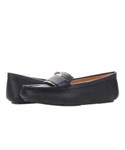 Sleek black faux-leather Calvin Klein Leonie driver moc with decorative strap, suitable for all genders in Bahrain.
