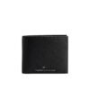 Premium black leather billfold wallet by Tommy Hilfiger with six card slots and front logo patch.