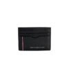 Close-up of Tommy Hilfiger black leather card holder showing embossed logo and smooth texture, ideal for minimalist men in Bahrain.