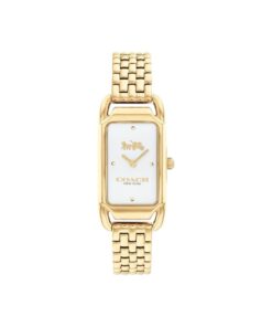 Coach Cadie gold tone women's watch with silver white dial and Horse and Carriage motif