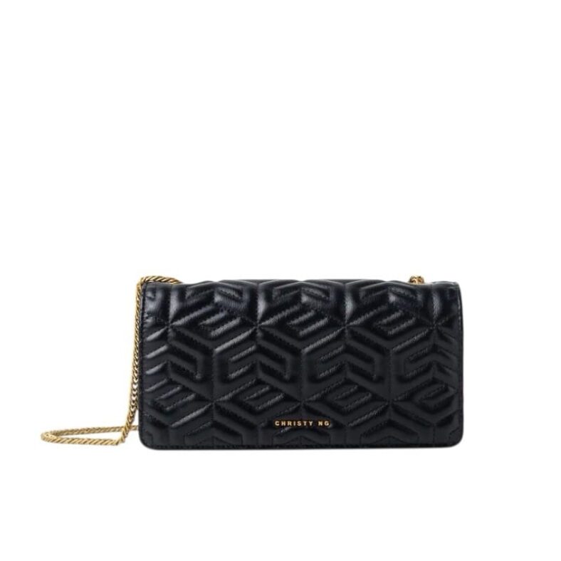 A stylish black quilted vegan leather chain bag by Christy Ng for women in Bahrain.